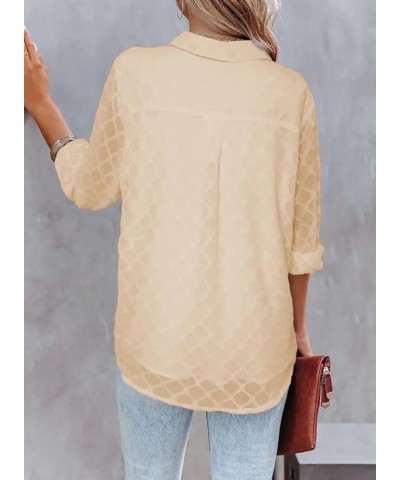 Womens Button Down Shirts Long Sleeve V Neck Blouses Tops for Work H Apricot $14.70 Blouses