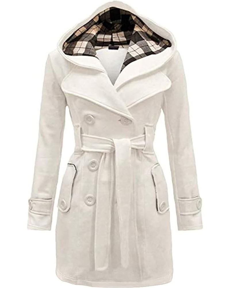 Women's Long Shaggy Belted Pea Coat Slim Faux Fur Collar Coat Bridal Jacket with Belt Beige $27.55 Jackets