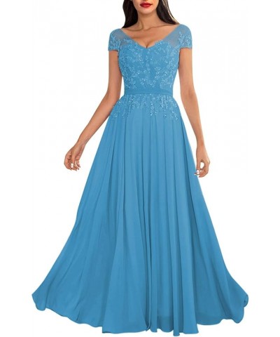 Beaded Mother of The Bride Dresses for Wedding with Sleeves Chiffon Lace Appliques Formal Evening Party Gowns Blue $33.75 Dre...