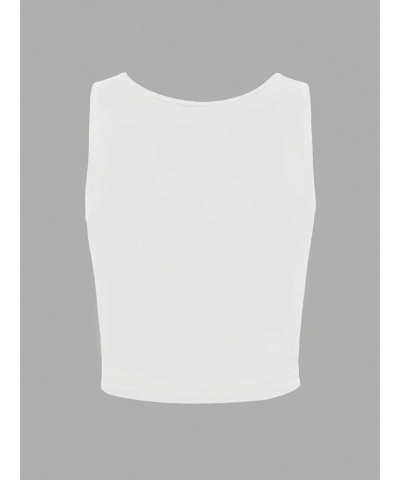 Women's Skull Print Notched Neck Sleeveless Summer Crop Tank Top White Cat Print $12.99 Tanks