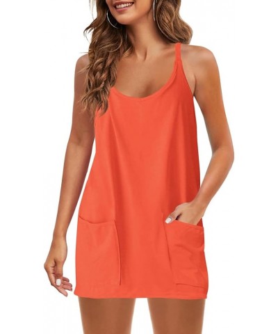 Short Summer Dress for Women Strappy Athletic Romper Hot Shot Mini Dress Workout Onesie Outfits with Pockes 2023 J033-orange ...