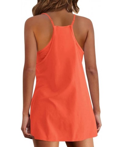 Short Summer Dress for Women Strappy Athletic Romper Hot Shot Mini Dress Workout Onesie Outfits with Pockes 2023 J033-orange ...