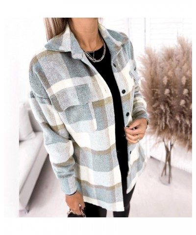Shacket Jacket Women Casual Plaid Wool Blend Long Sleeve Coat Button Down Pockets Flannel Lapel Jacket 04♛beige $8.78 Jackets