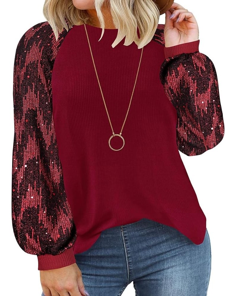 Plus Size Tops For Women Lace Long Sleeve Blouses Casual Loose Tunic Fall Dressy Shirts XL-5XL 3926-wine Red $18.23 Tops