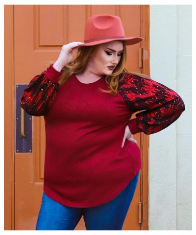 Plus Size Tops For Women Lace Long Sleeve Blouses Casual Loose Tunic Fall Dressy Shirts XL-5XL 3926-wine Red $18.23 Tops
