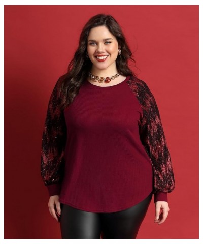 Plus Size Tops For Women Lace Long Sleeve Blouses Casual Loose Tunic Fall Dressy Shirts XL-5XL 3926-wine Red $18.23 Tops