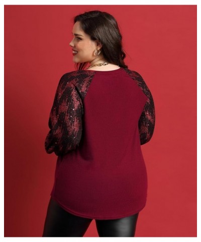 Plus Size Tops For Women Lace Long Sleeve Blouses Casual Loose Tunic Fall Dressy Shirts XL-5XL 3926-wine Red $18.23 Tops