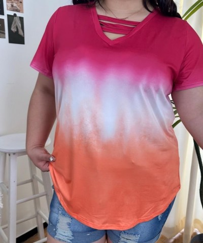 Plus Size Tops for Women Summer Sexy Short Sleeve Shirt Cut Out V Neck T-Shirt Casual Tee Tunic A888-tie Dye $12.74 Tops