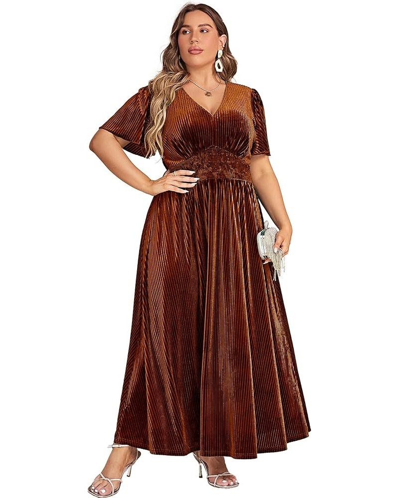 Simplee Women Boho Floral Maxi Dress Flowy Casual V Neck Short Sleeve Wedding Guest Holiday Beach Long Dress Velvet-Plus Size...
