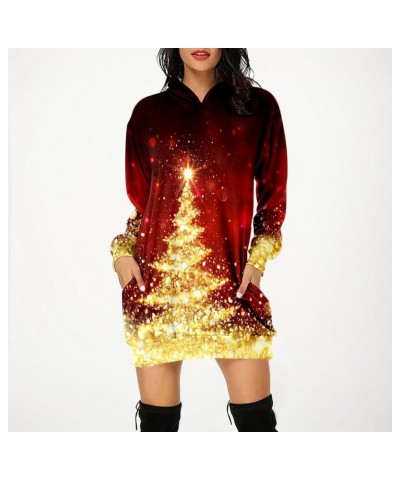 Hoodie Dress For Women Christmas Reindeer Print Fashion Casual Pullover Long Sleeve Hooded Sweatshirts Mini Dress With Pocket...