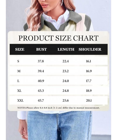 Womens Argyle Plaid Knit Sweater Vests V Neck Lapel Sleeveless Casual Trendy Ribbed Pullover Tank Tops Grey Marle $11.19 Swea...
