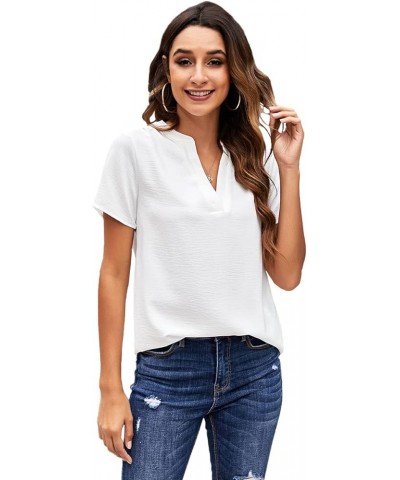 Womens Tops Dressy Casual Split V Neck Chiffon Blouses for Women Short Sleeve Summer Shirts White $14.49 Blouses