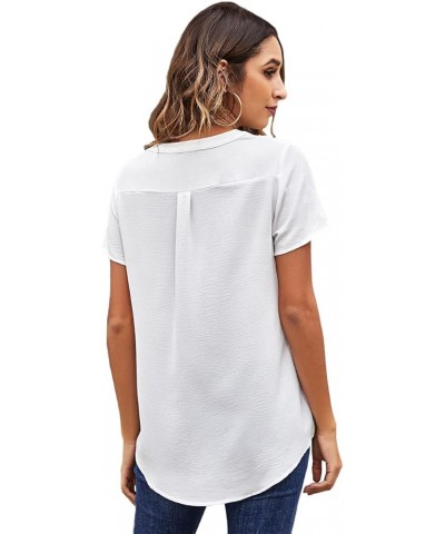 Womens Tops Dressy Casual Split V Neck Chiffon Blouses for Women Short Sleeve Summer Shirts White $14.49 Blouses