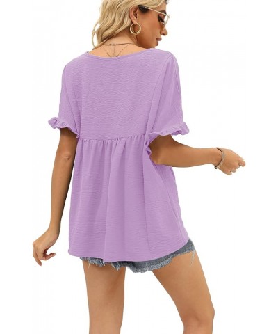 Womens Tops Casual V Neck Ruffle Sleeve T Shirts Babydoll Loose Fit Peplum Tops 2-lavender $9.00 Blouses