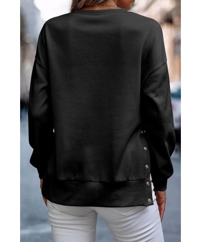 Womens Casual White Snap Buttons Side Splits Pullover Sweatshirt for Women Black $17.02 Hoodies & Sweatshirts