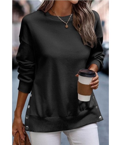 Womens Casual White Snap Buttons Side Splits Pullover Sweatshirt for Women Black $17.02 Hoodies & Sweatshirts
