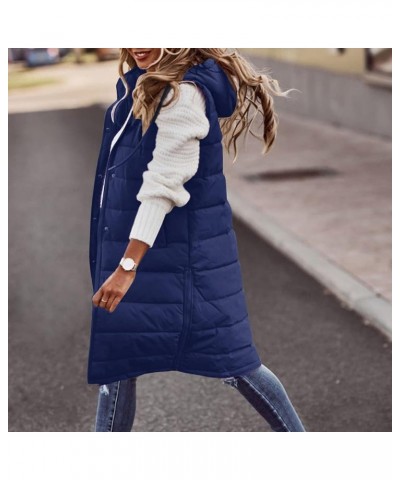 Plus Size Womens Quilted Puffer Vest Sleeveless Hooded Winter Warm Jacket Side Zipper Hem Long Padded Outerwear Navy $12.54 V...