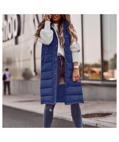 Plus Size Womens Quilted Puffer Vest Sleeveless Hooded Winter Warm Jacket Side Zipper Hem Long Padded Outerwear Navy $12.54 V...