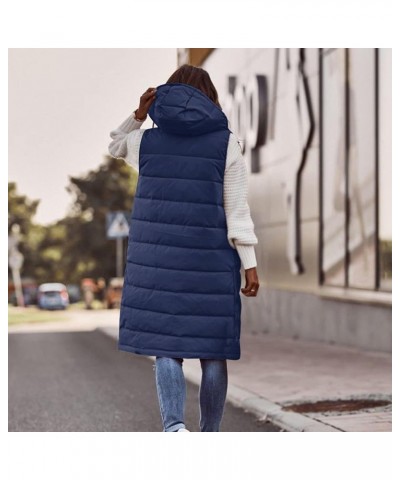 Plus Size Womens Quilted Puffer Vest Sleeveless Hooded Winter Warm Jacket Side Zipper Hem Long Padded Outerwear Navy $12.54 V...