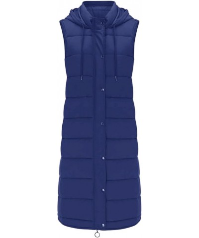 Plus Size Womens Quilted Puffer Vest Sleeveless Hooded Winter Warm Jacket Side Zipper Hem Long Padded Outerwear Navy $12.54 V...