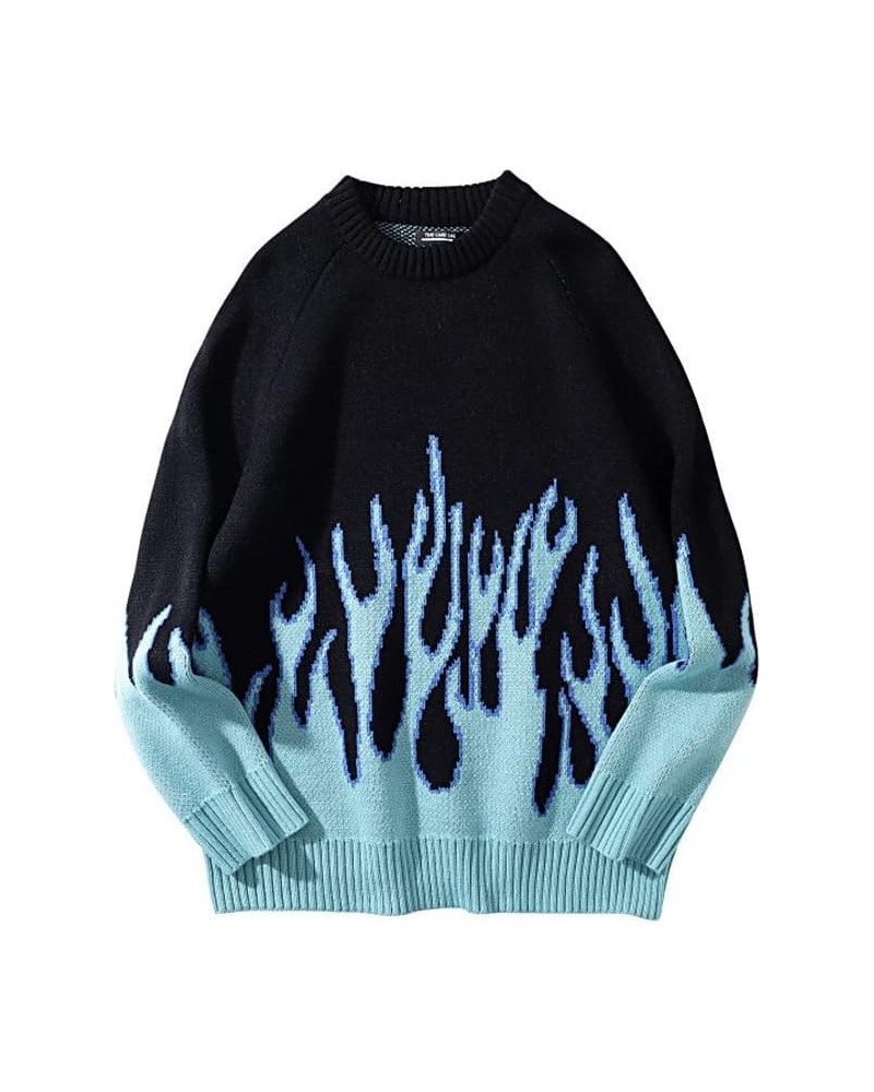 Y2K Hip Hop Oversized Sweater Fairy Grunge Flame Knitted Pullover Gothic Tops Aesthetic Punk Goth Clothes Blue $13.94 Sweaters
