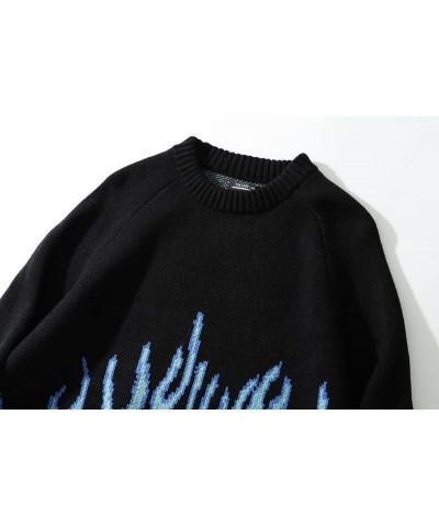 Y2K Hip Hop Oversized Sweater Fairy Grunge Flame Knitted Pullover Gothic Tops Aesthetic Punk Goth Clothes Blue $13.94 Sweaters
