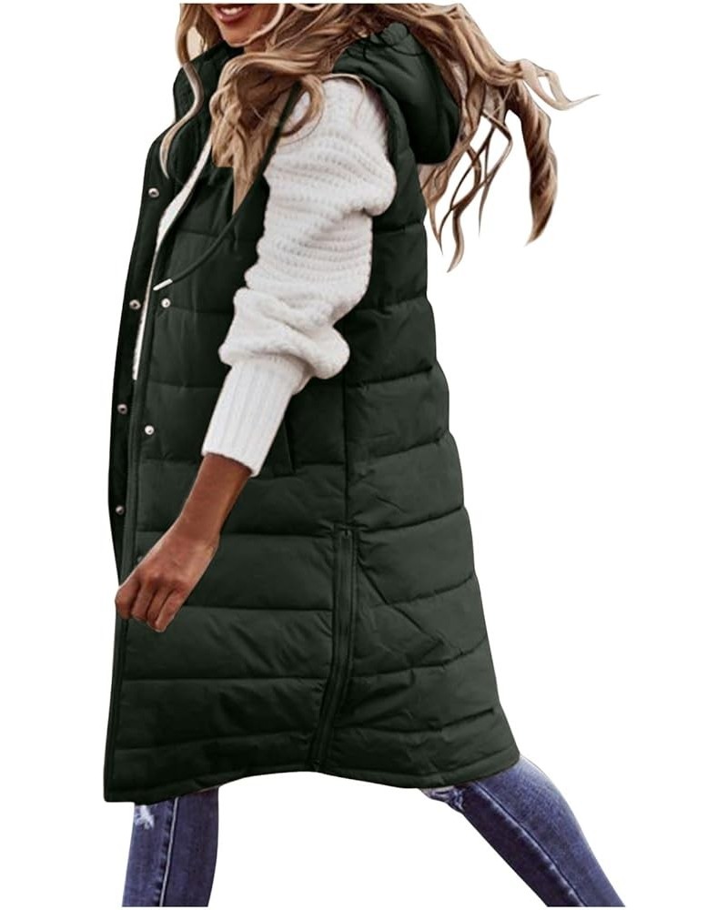 Womens 2023 Fall Reversible Vests Sleeveless Fleece Jacket Zip Up Hoodie Pockets Long Warm Winter Coat Outerwear S-5XL Green-...