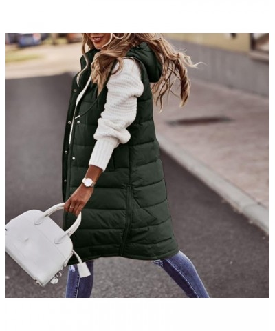 Womens 2023 Fall Reversible Vests Sleeveless Fleece Jacket Zip Up Hoodie Pockets Long Warm Winter Coat Outerwear S-5XL Green-...