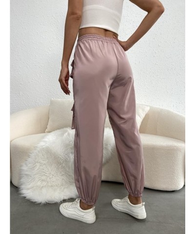 Women's High Waisted Sporty Drawstring Mesh Paneled Cargo Pants Dusty Pink $16.34 Pants