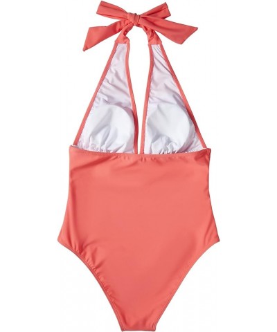 Women Sexy Halter 1 Piece Swimsuit Slimming Tummy Control Bathing Suits 1 Coral Pink $20.99 Swimsuits