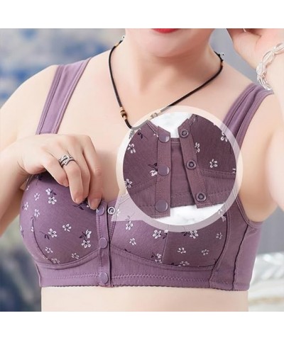 3 Pack Bras for Women Plus Size Daisy Bras for Older Women Front Closure Wireless Sports Bras Comfortable Everyday Bras D-pin...