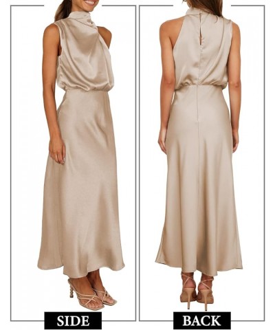 Womens Mock Neck Satin Elastic High Waist Wedding Guest Evening Cocktail Party Elegant Formal Maxi Dress Champagne $10.21 Dre...