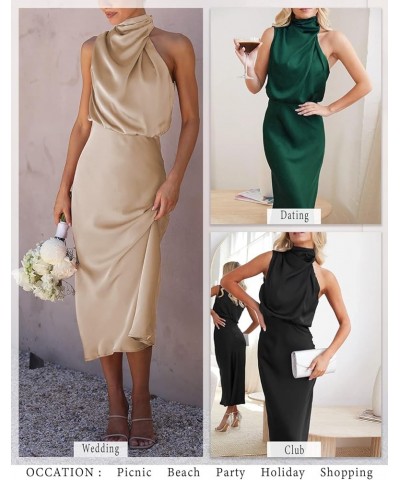 Womens Mock Neck Satin Elastic High Waist Wedding Guest Evening Cocktail Party Elegant Formal Maxi Dress Champagne $10.21 Dre...