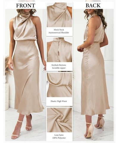 Womens Mock Neck Satin Elastic High Waist Wedding Guest Evening Cocktail Party Elegant Formal Maxi Dress Champagne $10.21 Dre...