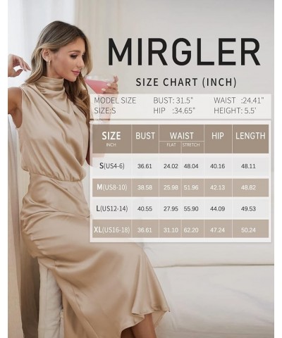 Womens Mock Neck Satin Elastic High Waist Wedding Guest Evening Cocktail Party Elegant Formal Maxi Dress Champagne $10.21 Dre...