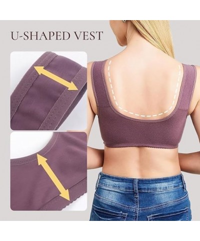 3 Pack Bras for Women Plus Size Daisy Bras for Older Women Front Closure Wireless Sports Bras Comfortable Everyday Bras D-pin...