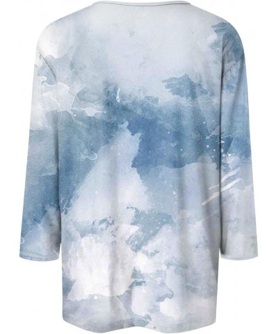 Summer Tops for Women 2024 3/4 Length Sleeve Womens Tops Casual Loose Work Tops Print Shirt Button Down Blouses Tees 04-sky B...