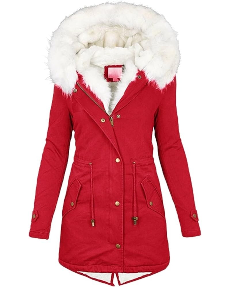 Green Jacket Womens Coats Winter Zipper Hooded Faux Fur Inside Down Jackets with Fur Hood D 01-red $13.28 Coats
