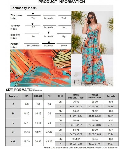 Women's Summer Long Dress Leaf Printed Bohemian Sexy V-Neck Sling High Waist A-line Maxi Boho Dresses Blue $12.70 Dresses
