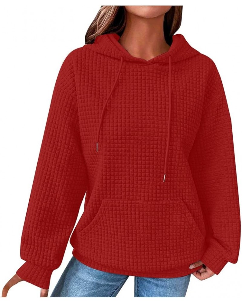 Women’s Casual Waffle Hoodies Long Sleeve Drawstring Comfy Sweatshirts Solid Loose Fit Fashion Fall Clothes 2023 6 Red $8.07 ...