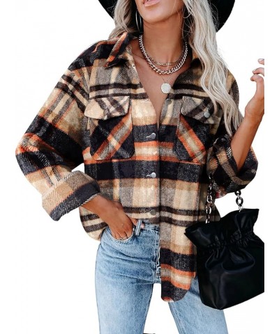 Women's Fashion Plaid Shacket Blouses Casual Oversized Flannel Shirt Jackets Khaki $19.24 Tops