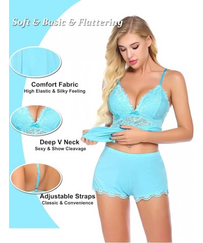 Womens Sweetness Cami Set Lace Camisole Lingerie Nightwear Sexy Pajamas Lounge Sets Blue $11.76 Sleep & Lounge