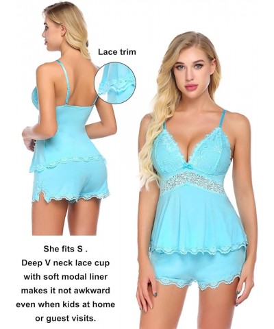 Womens Sweetness Cami Set Lace Camisole Lingerie Nightwear Sexy Pajamas Lounge Sets Blue $11.76 Sleep & Lounge