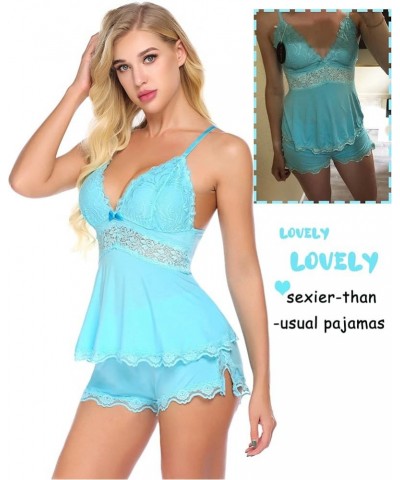 Womens Sweetness Cami Set Lace Camisole Lingerie Nightwear Sexy Pajamas Lounge Sets Blue $11.76 Sleep & Lounge
