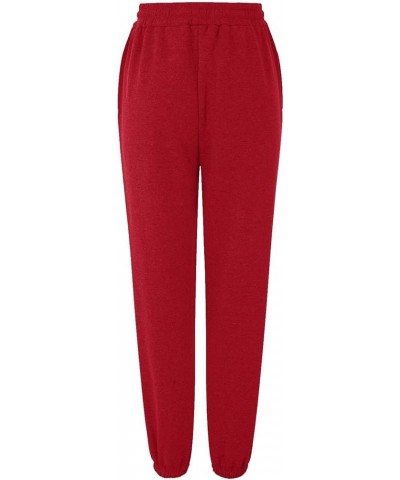 Womens Stretch Pants Elastic Waist Casual Loose Foot Fleece Sweatpants Women's Running Pants Flowy Pajama Pants Plus D-red $9...