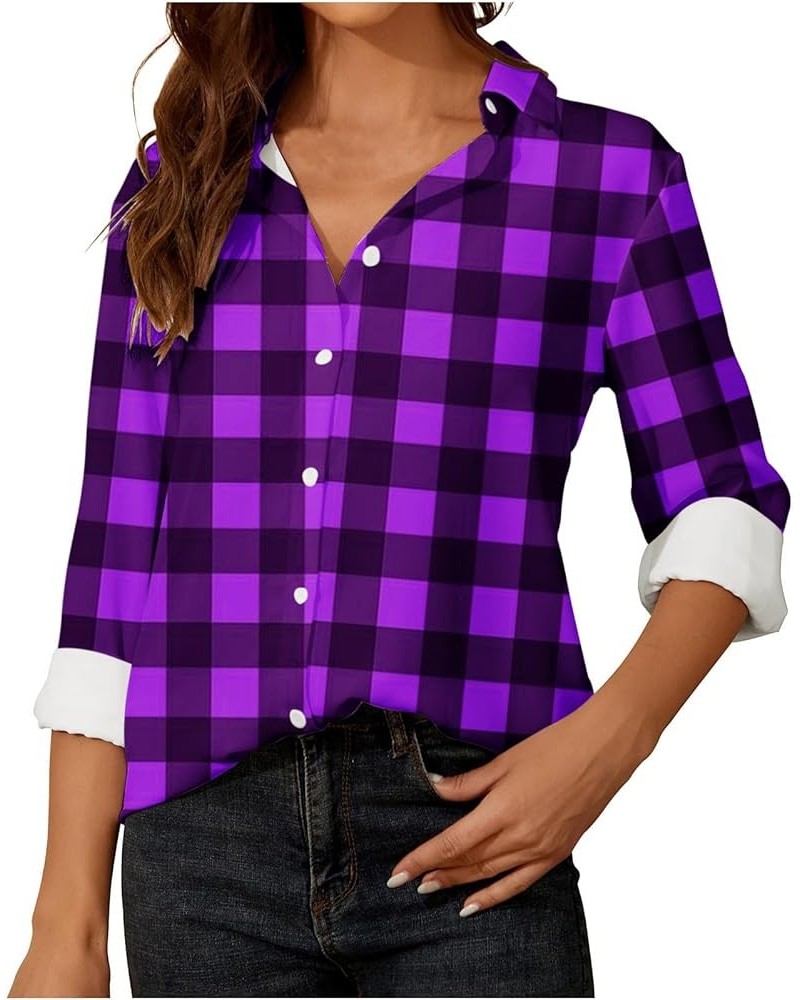 Womens Plaid Button Down Shirts Dressy Casual Long Sleeve Blouses Fashion Business Office Work Tops 2023 Purple2 $4.39 Sleep ...