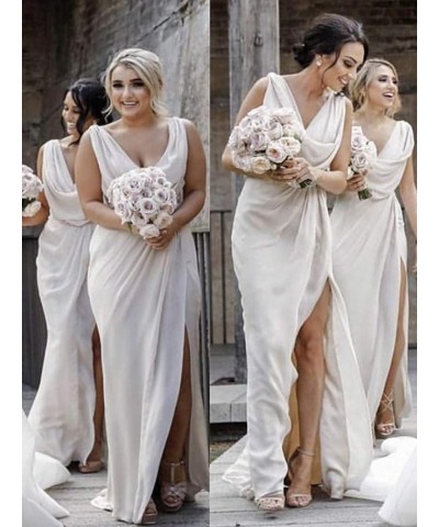 V Neck Chiffon Bridesmaid Dresses with Slit Long for Women Mermaid Formal Dress for Wedding Party Hot Pink $27.90 Dresses