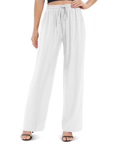 Women's Elastic Waist Drawstring Casual Pants Straight Leg Lightweight Loose Trousers with Pockets White $11.70 Pants
