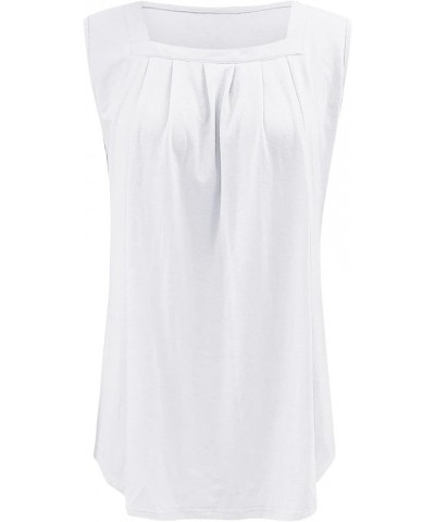 Tank Top for Women Trendy, Women's Ruched Square Neck Tank Tops Sleeveless Flowy Pleated Blouse Shirts Plus Size Fit Tank 01-...