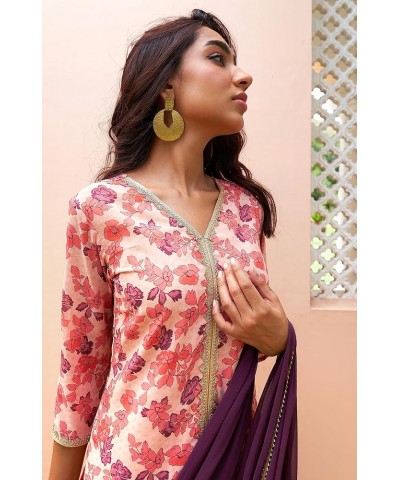 Women's Day Pink Georgette Digital Floral Printed Kurta with Palazzo and Dupatta Peach $30.08 Tops